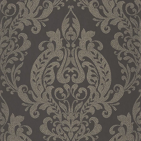 Casadeco Klasszikus damaszt mintás fekete vlies tapéta Quintessence Noir Fusain 53 cm X 10 m