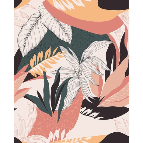 Caselio Óriás levél mintás modern rózsaszín vlies poszter tapéta Panoramique Sweet Heart Rose Vert 225 cm X 2,8 m