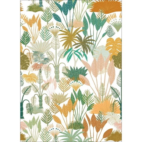 Caselio Trópusi növényes zöld-fehér vlies poszter tapéta Panoramique Manille Vert Jaune Fond Blanc 200 cm X 2,8 m