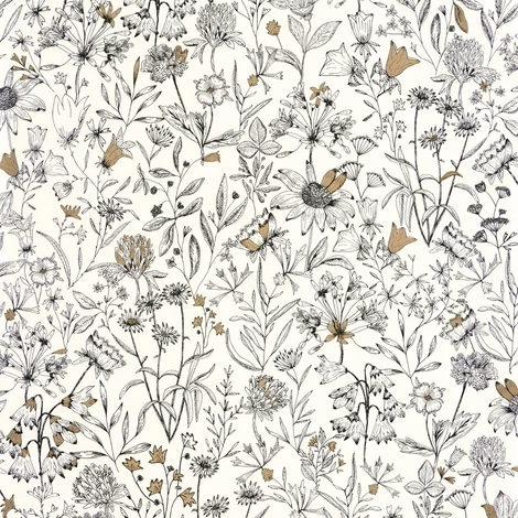 Caselio Romantikus vadvirágos fekete-fehér vinyl tapéta Jardin De Giverny Blanc Noir 53 cm X 10 m
