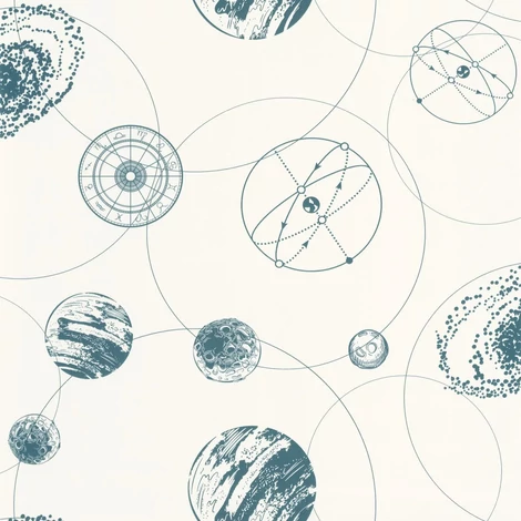 Caselio Bolygós kék-fehér vinyl tapéta Just Fly Bleu Canard 53 cm X 10 m