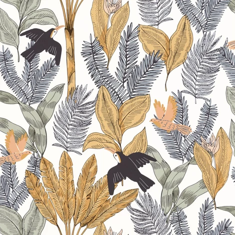 Caselio Trópusi dzsungel mintás színes vlies tapéta Explorer Menthe 53 cm X 10 m