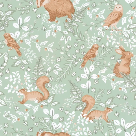 Caselio Erdei állatos zöld vllies tapéta Se Faufiler Menthe 53 cm X 10 m