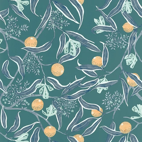 Caselio Gyümölcs mintás kék vinyl tapéta konyhába Eurydice Bleu Egee 53 cm X 10 m