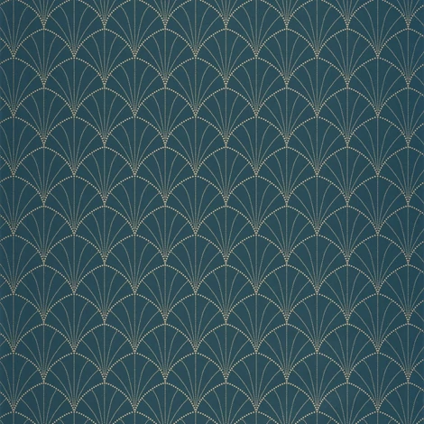 Caselio Pálma mintás art deco kék vinyl tapéta Edgar Bleu Canard Or 53 cm X 10 m