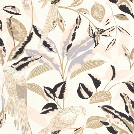 Caselio Egzotikus papagáj mintás fekete-arany vinyl tapéta Gary Noir Or 53 cm X 10 m