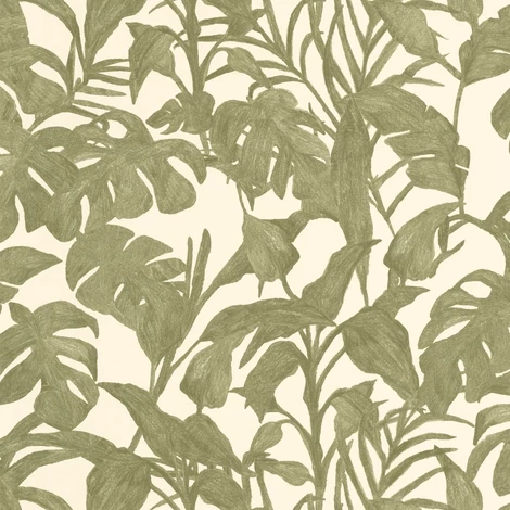 Caselio Levél mintás keki zöld vinyl tapéta Bogota Vert Kaki 53 cm X 10 m