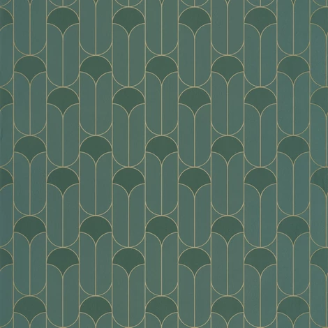 Caselio Geometriai mintás art deco sötétzöld vlies tapéta Paris Vert Anglais 53 cm X 10 m