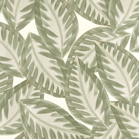 Caselio Levélmintás modern keki zöld vinyl tapéta Caracas Vert Kaki Or 53 cm X 10 m