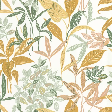 Caselio Modern levélmintás sárga- zöld vlies tapéta Santiago Vert Orange 53 cm X 10 m