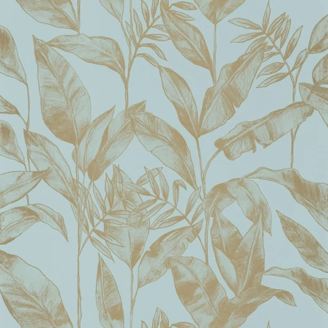 Caselio Elegáns levél mintás kék-arany vlies tapéta Delicate Smoke Blue Dore 53 cm X 10 m