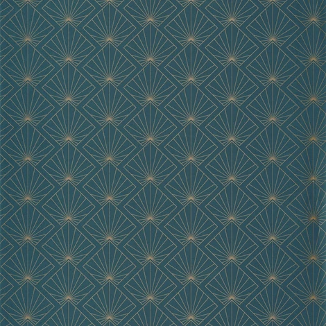 Caselio Geometriai mintás zöldes kék-arany vlies tapéta Sunrise Teal Blue Dore 53 cm X 10 m