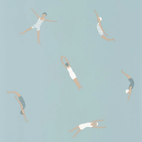 Caselio Modern kék vinyl tapéta úszókkal Funny Swim Smoke Blue 53 cm X 10 m