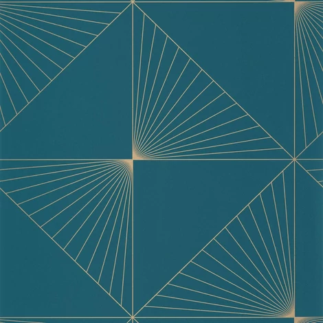 Caselio Geometriai mintás modern kék-arany vinyl tapéta Moonlight Sunset Teal Blue Dore 53 cm X 10 m