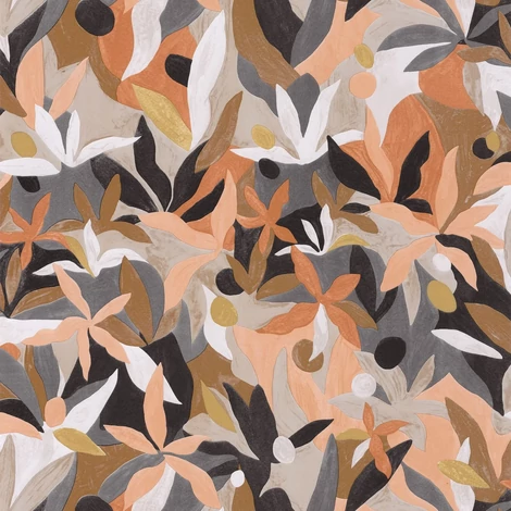Caselio Modern virág mintás barack-fekete vlies tapéta Fauve Noisette Saumon Dore 53 cm X 10 m