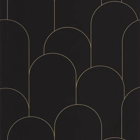 Caselio Elegáns art deco fekete vinyl tapéta Ornament Noir Dore 53 cm X 10 m