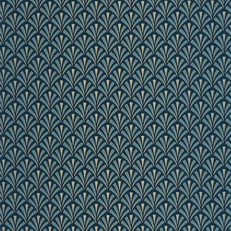 Caselio Palmetta mintás art deco sötétkék-arany vinyl tapéta Abundance Bleu Nuit Dore 53 cm X 10 m