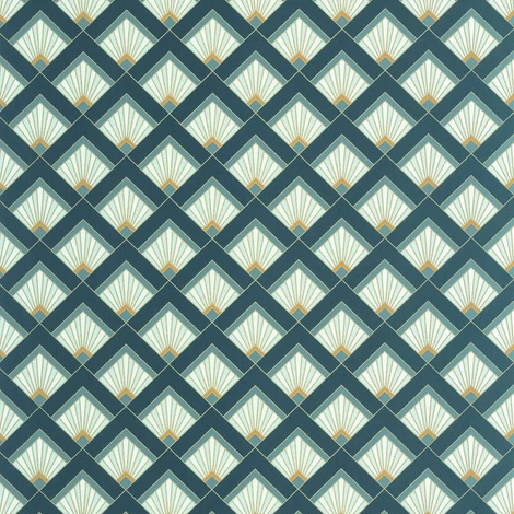 Caselio Art deco glamúr kék-arany vinyl tapéta Effervescence Bleu Canard Dore 53 cm X 10 m