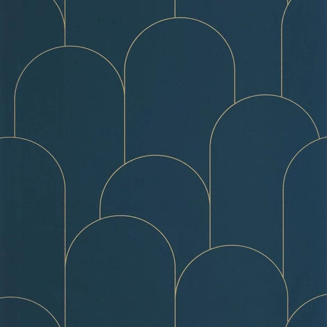 Caselio Elegáns art deco sötétkék vinyl tapéta Ornament Blue Nuit Dore 53 cm X 10 m