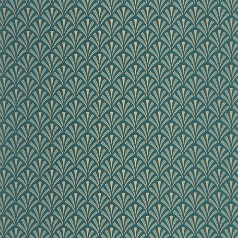 Caselio Palmetta mintás art deco kék-arany vinyl tapéta Abundance Bleu Canard Dore 53 cm X 10 m