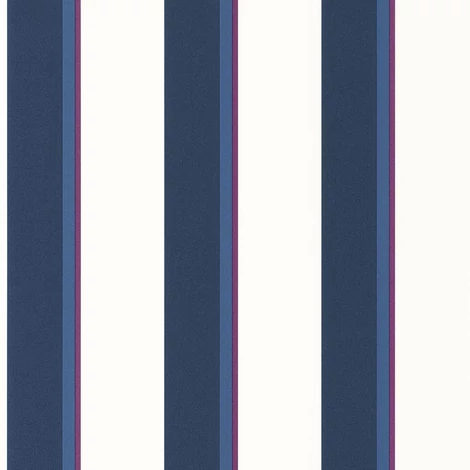 Caselio Elegáns csíkos kék vinyl tapéta lila szegéllyel Linear Bleu 53 cm X 10 m