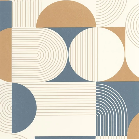 Caselio Geometriai mintás modern kék-barna vinyl tapéta Amplitude Bleu Camel 53 cm X 10 m