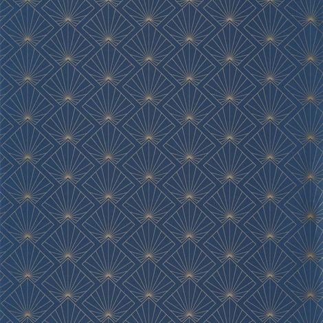 Caselio Geometriai mintás sötétkék-arany vlies tapéta Sunrise Midnight Blue Dore 53 cm X 10 m