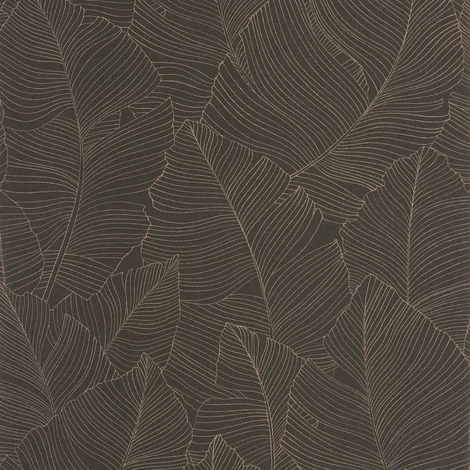 Caselio Nagy levél mintás modern fekete vinyl tapéta Vegetalia Noir Sepia 53 cm X 10 m