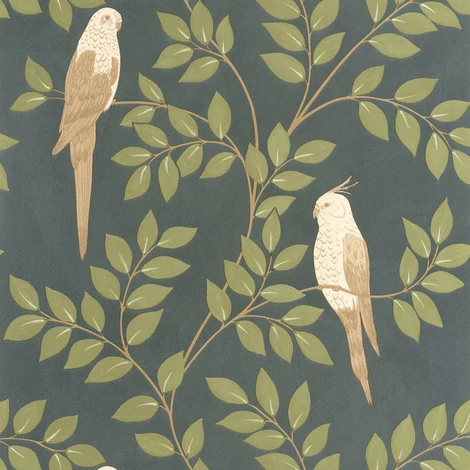 Caselio Levél mintás sötétzöld vinyl tapéta papagájjal Equateur Vert Sapin 53 cm X 10 m