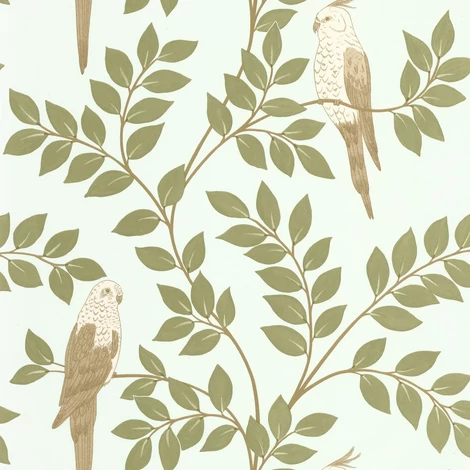 Caselio Levél mintás zöld vinyl tapéta papagájjal Equateur Kaki Bleu 53 cm X 10 m