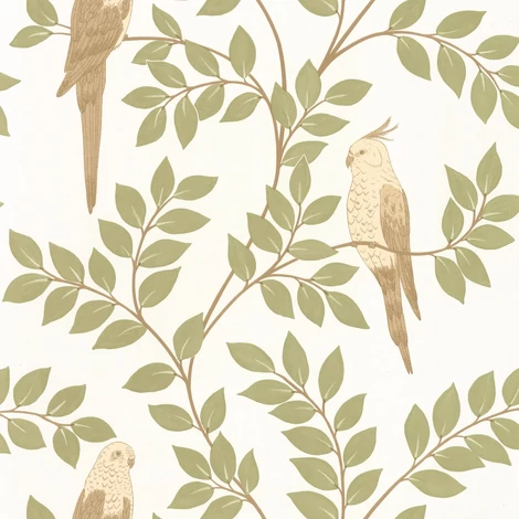 Caselio Levél mintás mandulazöld vinyl tapéta papagájjal Equateur Amande 53 cm X 10 m