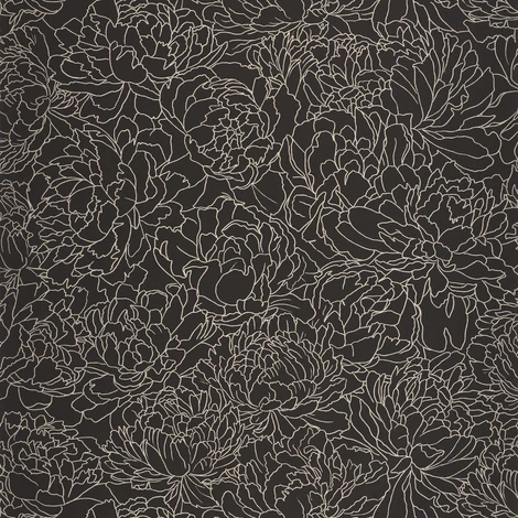 Caselio Fényes virág mintás elegáns fekete vinyl tapéta Glow Noir Or 53 cm X 10 m