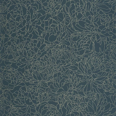 Caselio Fényes virág mintás elegáns sötétkék vinyl tapéta Glow Bleu Or 53 cm X 10 m