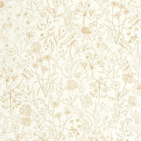 Caselio Romantikus vadvirágos sárga vinyl tapéta Jardin De Giverny Blanc Or 53 cm X 10 m