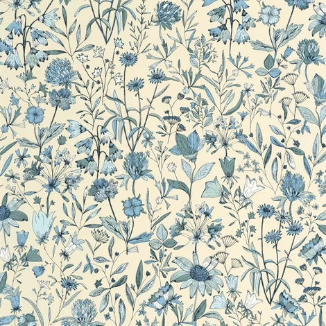 Caselio Romantikus vadvirágos kék vinyl tapéta Jardin De Giverny Bleu Porcelaine 53 cm X 10 m