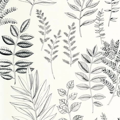 Caselio Nagy levél mintás fekete-fehér vinyl tapéta Florium Noir Blanc 53 cm X 10 m