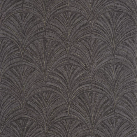 Caselio Palmetta mintás modern fekete vinyl tapéta arany fénnyel Vibration Noir Or 53 cm X 10 m