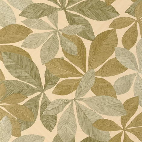 Caselio Nagy levél mintás zöld vinyl tapéta Lignaria Vert 53 cm X 10 m