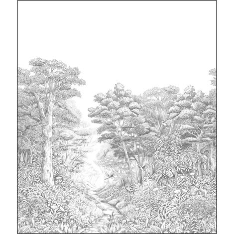 Caselio Buja erdő fekete-fehér vinyl poszter tapéta Inaya Noir Et Blanc 265 cm X 3,1 m