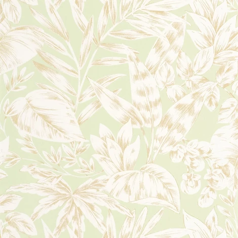 Caselio Levélmintás mandulazöld vinyl tapéta Kalea Vert Amande 53 cm X 10 m