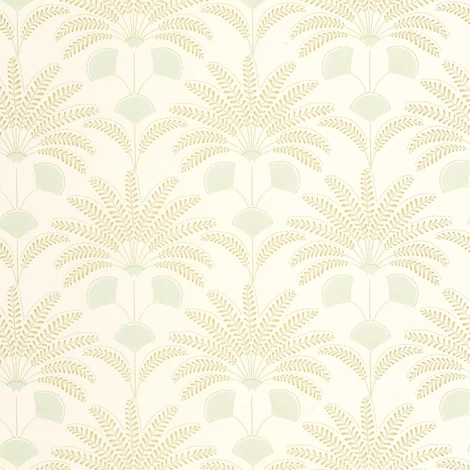 Caselio Pálmafás art deco zöld-sárga vinyl tapéta Gisele Vert De Gris 53 cm X 10 m