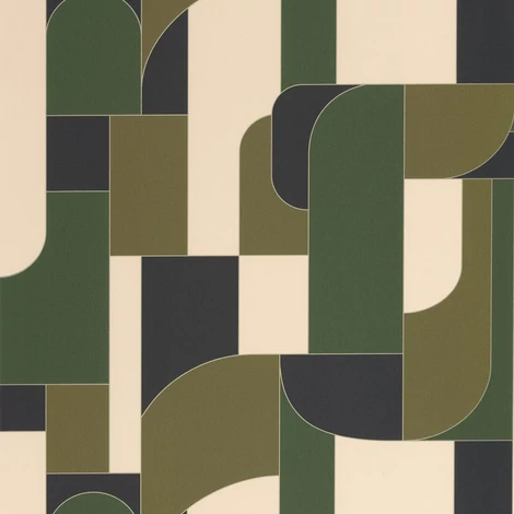 Caselio Geometriai mintás modern olivazöld vinyl tapéta Achille Olive 53 cm X 10 m