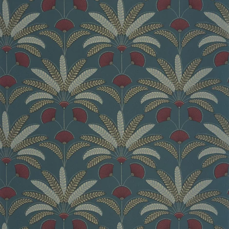 Caselio Pálmafás art deco sötétkék vinyl tapéta Gisele Bleu 53 cm X 10 m