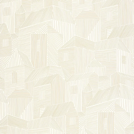 Caselio Várost ábrázoló fehér-arany vinyl tapéta Village Blanc Or 53 cm X 10 m