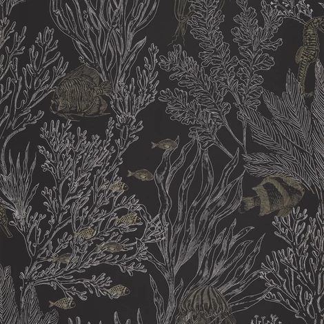 Caselio Tenger világa fekete vinyl tapéta Deep Abyss Noir Or 53 cm X 10 m