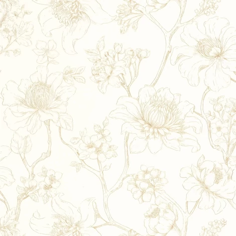 Caselio Bájos virágmintás fehér-arany vlies tapéta Silent Garden Blanc Or 53 cm X 10 m