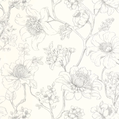 Caselio Bájos virágmintás fehér-fekete vlies tapéta Silent Garden Noir 53 cm X 10 m