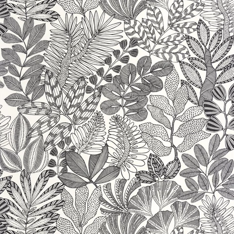 Caselio Dzsungel mintás egzotikus fehér-fekete vinyl tapéta Golden Jungle Noir Et Blanc 53 cm X 10 m