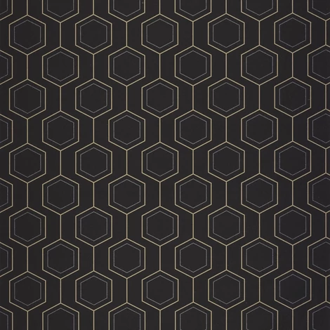 Caselio Geometriai mintás modern fekete-arany vlies tapéta Hexaline Noir Or 53 cm X 10 m