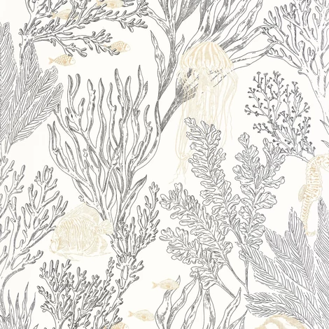 Caselio Tenger világa fekete-fehér-arany vinyl tapéta Deep Abyss Blanc Noir 53 cm X 10 m